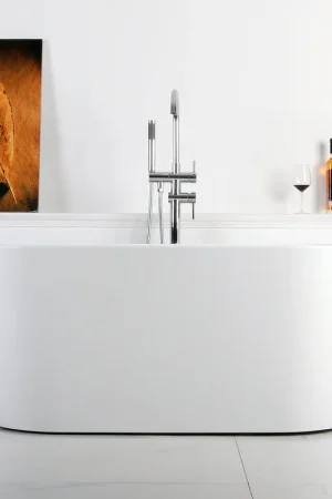 Secure Checkout FerdY Shangri-La 55" x 28" Oval Glossy White Acrylic Freestanding Roll Top Soaking Bathtub With Chrome Drain and Overflow