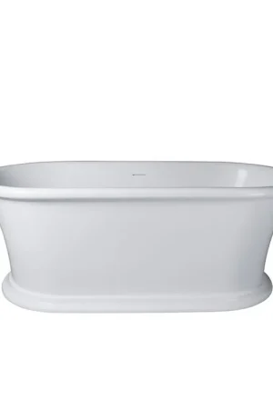 Vanity Art 61" Glossy White Flatbottom Freestanding Solid Surface Resin Stone Bathtub With Slotted Overflow and Pop-up Drain Affordable