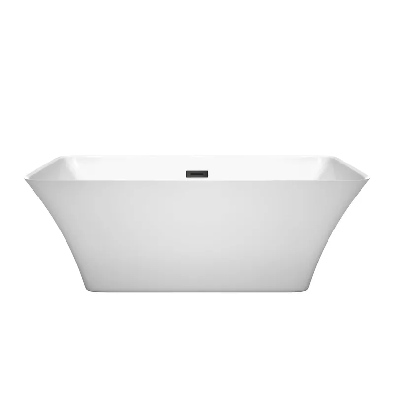 Wyndham Collection Tiffany 59" Freestanding Bathtub in White With Matte Black Drain and Overflow Trim Fresh Stock