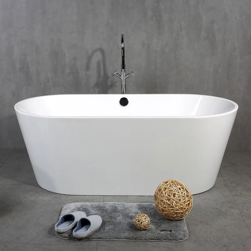 TONA Skysea 59" Glossy White Acrylic Freestanding Oval Bathtub With Chrome-Plated Drain Cover & Overflow Cover Certified