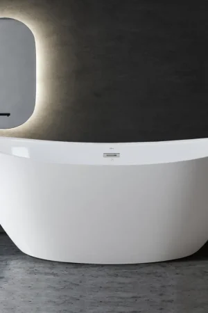 Deal FerdY Naha 67" x 31" Oval Glossy White Acrylic Freestanding Double Slipper Soaking Bathtub With Chrome Drain and Overflow