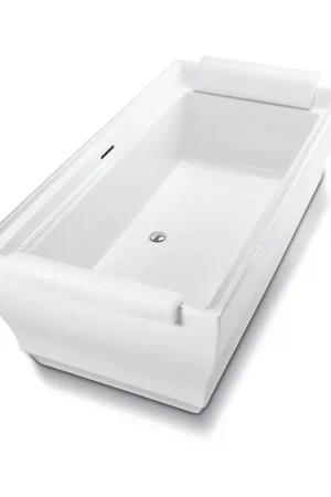 Fresh Stock TOTO Aimes Acrylic Freestanding Bathtub With Polished Chrome Grab Bar