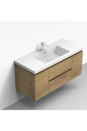 TONA Angela 48" Nature Oak Wall-Mounted Bathroom Vanity With Faux Marble Integrated Top & Single Sink Special Offer