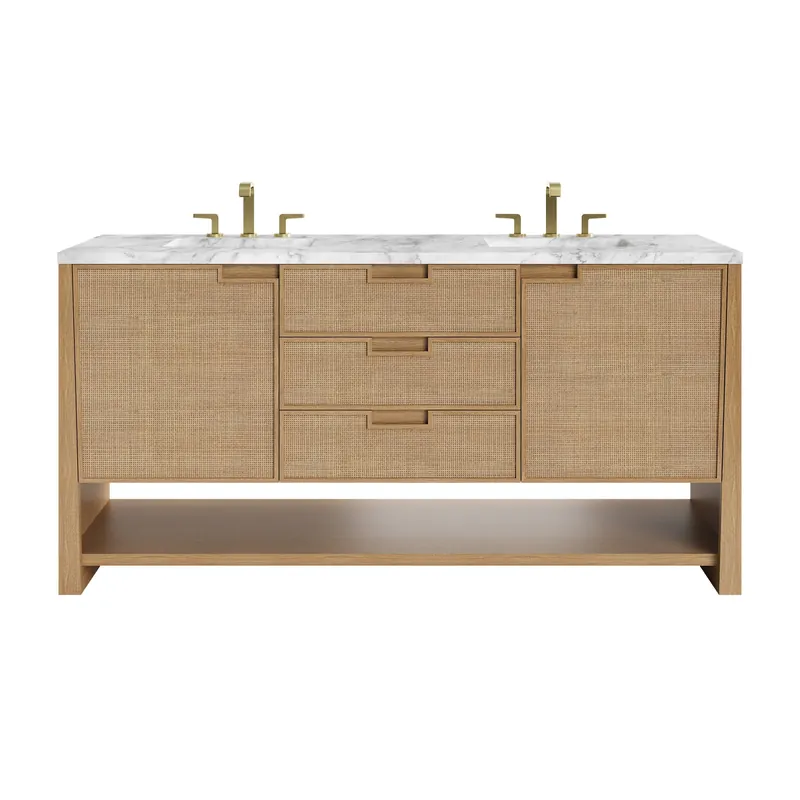 James Martin Vanities Solene 72" Seaside Oak Double Vanity With 3cm Carrara Marble Top Best Choice
