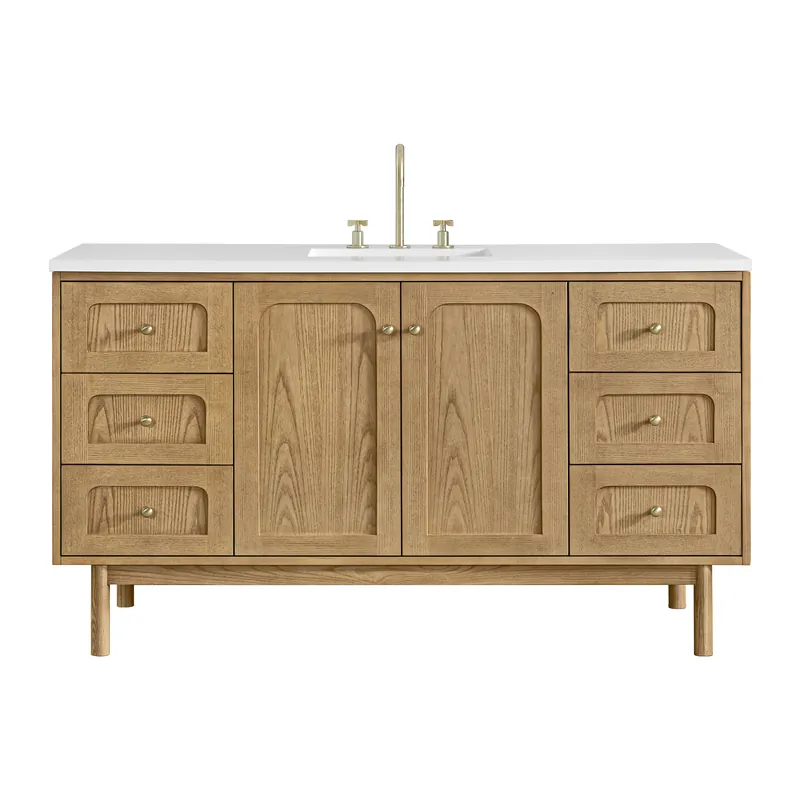 James Martin Vanities Laurent 60" Light Natural Oak Single Vanity With 3cm White Zeus Quartz Top Original