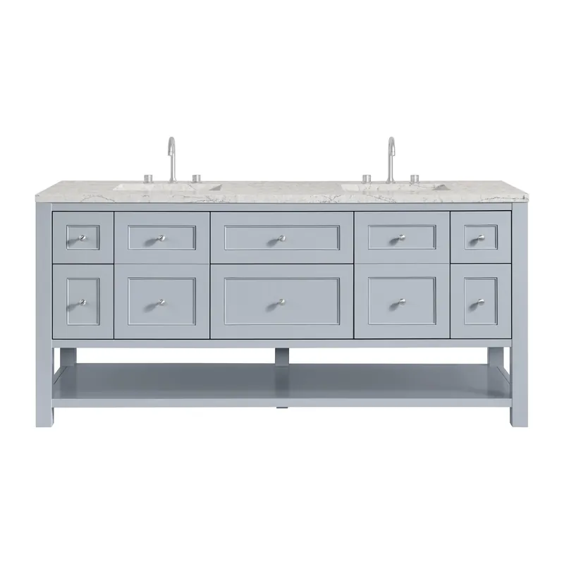 Free Delivery James Martin Vanities Breckenridge 72" Serenity Blue Double Vanity With 3cm Eternal Jasmine Pearl Quartz Top