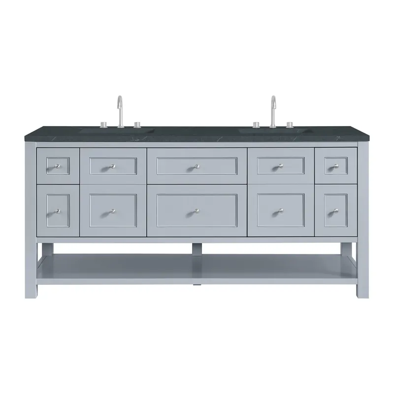 James Martin Vanities Breckenridge 72" Serenity Blue Double Vanity With 3cm Charcoal Soapstone Quartz Top One Day Deal