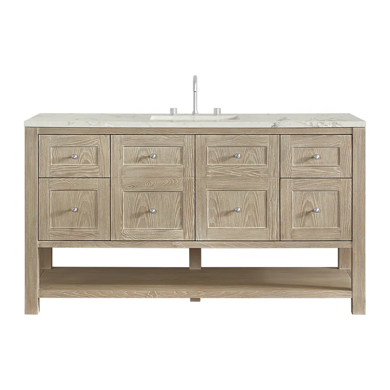 James Martin Vanities Breckenridge 60" Whitewashed Oak Single Vanity With 3cm Victorian Silver Quartz Top Top Rated