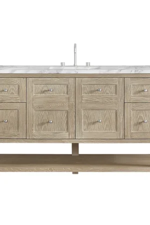Authentic James Martin Vanities Breckenridge 60" Whitewashed Oak Single Vanity With 3cm Carrara Marble Top