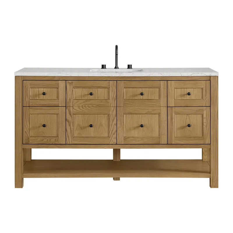 James Martin Vanities Breckenridge 60" Light Natural Oak Single Vanity With 3cm Eternal Jasmine Pearl Quartz Top Sale