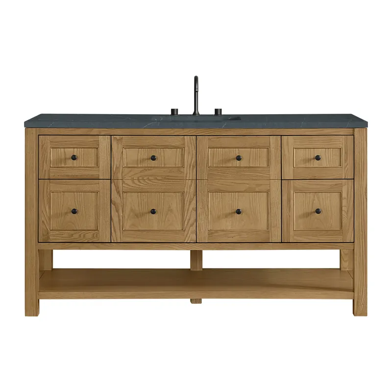 Warranty Included James Martin Vanities Breckenridge 60" Light Natural Oak Single Vanity With 3cm Charcoal Soapstone Quartz Top