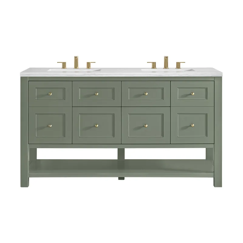 James Martin Vanities Breckenridge 60" Smokey Celadon Double Vanity With 3cm Arctic Fall Solid Surface Top In Demand