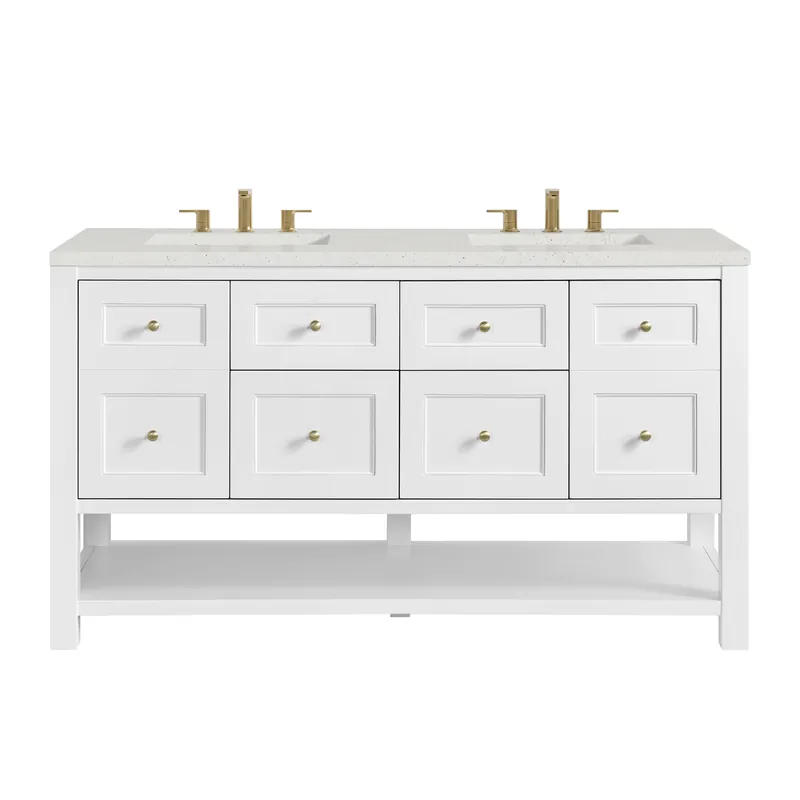 Handmade James Martin Vanities Breckenridge 60" Bright White Double Vanity With 3cm Lime Delight Quartz Top