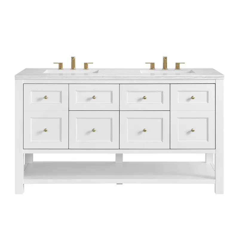 Place Order James Martin Vanities Breckenridge 60" Bright White Double Vanity With 3cm Arctic Fall Solid Surface Top