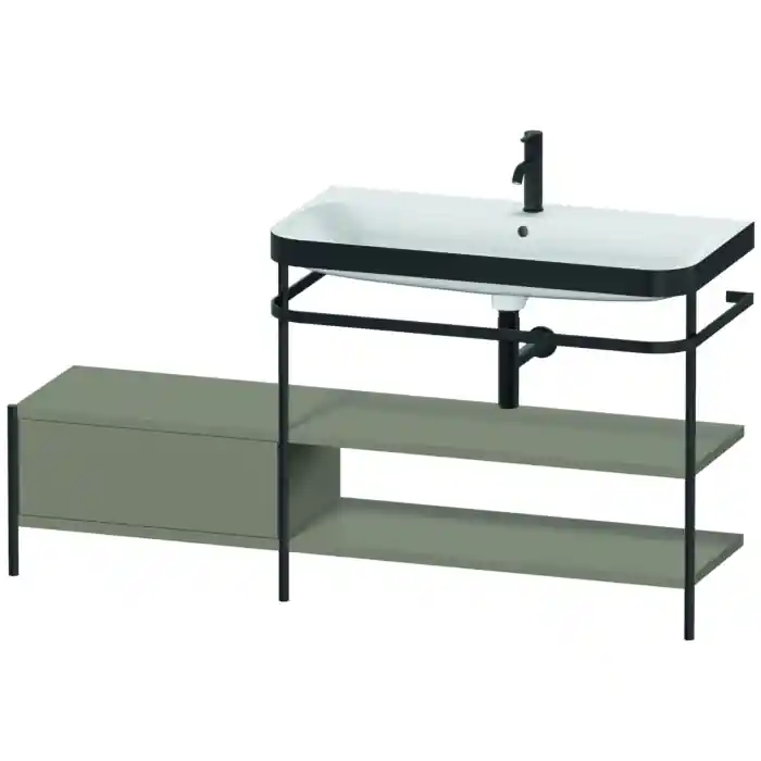Duravit Happy D.2 Plus 63" x 33" x 19" Stone Gray Finish, C-Bonded Vanity Kit With Sink and Metal Console (HP4748O9292) Original