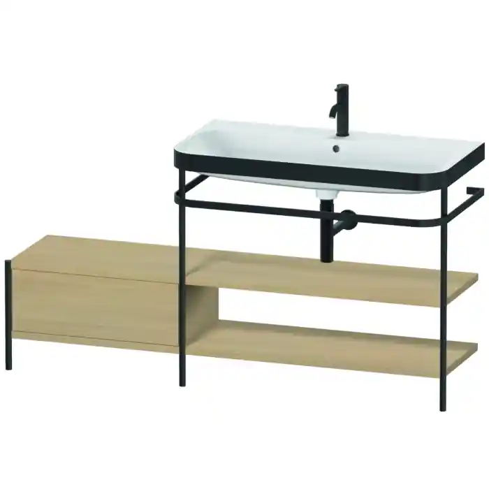 Sale Duravit Happy D.2 Plus 63" x 33" x 19" Mediterranean Oak Finish, C-Bonded Vanity Kit With Sink and Metal Console (HP4748O7171)