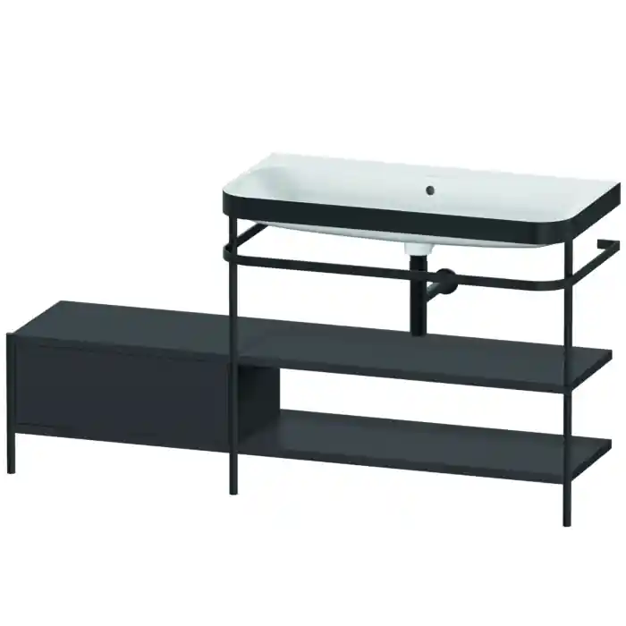 Duravit Happy D.2 Plus 63" x 33" x 19" Graphite Finish, C-Bonded Vanity Kit With Sink and Metal Console (HP4748N8080) Limited Offer