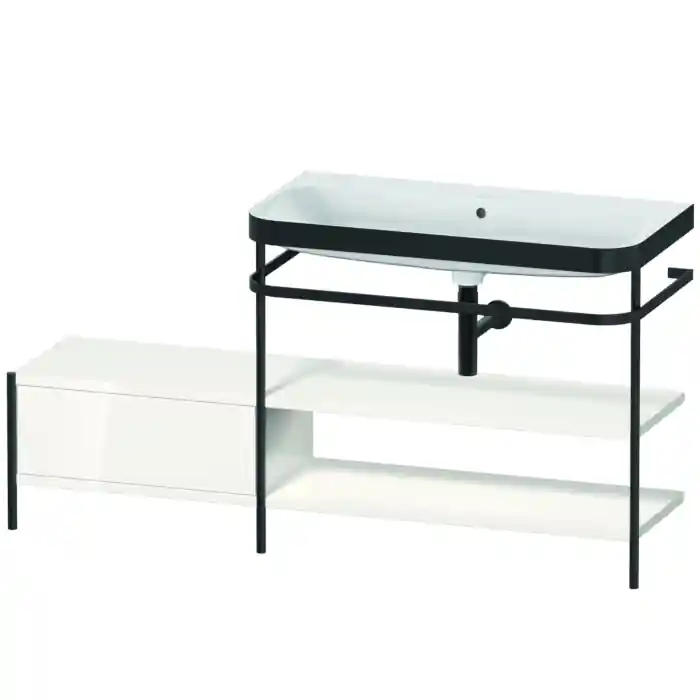 While Supplies Last Duravit Happy D.2 Plus 63" x 33" x 19" White High Gloss Finish, C-Bonded Vanity Kit With Sink and Metal Console (HP4748N2222)