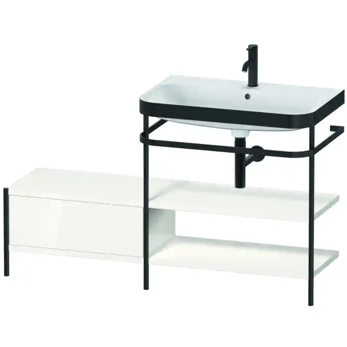 Hassle-Free Returns Duravit Happy D.2 Plus 55" x 33" x 19" White High Gloss Finish, C-Bonded Vanity Kit With Sink and Metal Console (HP4747O2222)