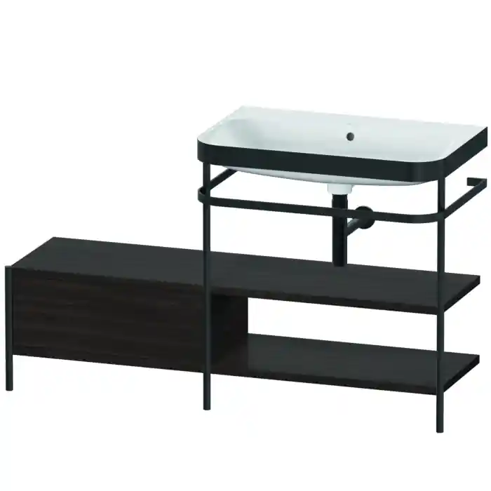 Duravit Happy D.2 Plus 55" x 33" x 19" Walnut Brushed Finish, C-Bonded Vanity Kit With Sink and Metal Console (HP4747N6969) Certified