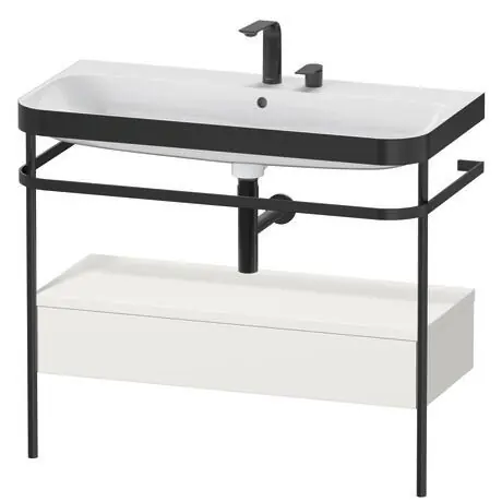 Free Returns Duravit Happy D.2 Plus 38" x 33" x 19" White Satin Matt Finish, C-Bonded Vanity Kit With Sink and Metal Console (HP4743E3636)