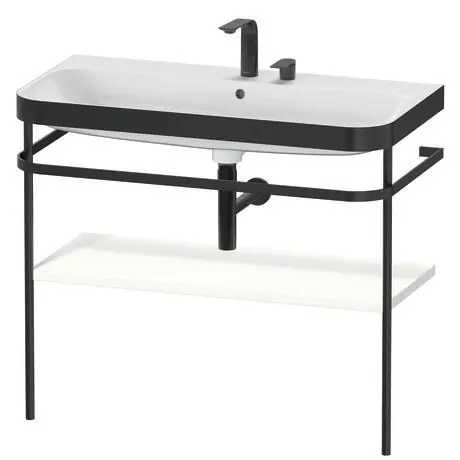 Deal Duravit Happy D.2 Plus 38" x 33" x 19" White Satin Matt Finish, C-Bonded Vanity Kit With Sink and Metal Console (HP4738E3636)
