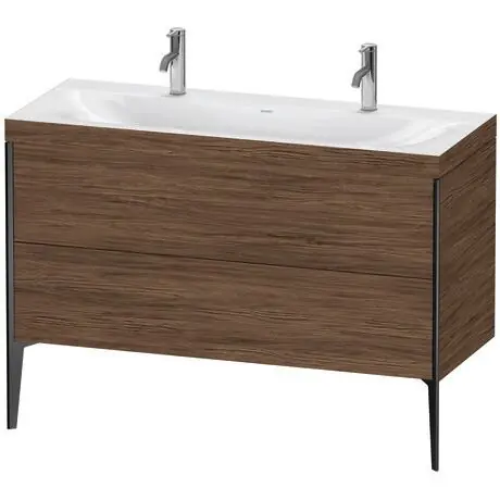 While Supplies Last Duravit XViu 47" x 47" x 19" Two Drawer C-Bonded Floorstanding Vanity Kit With One Tap Hole, Walnut Dark (XV4713OB221C)