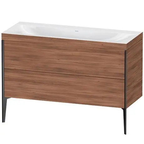 Crafted Duravit XViu 47" x 47" x 19" Two Drawer C-Bonded Floorstanding Vanity Kit Without Tap Hole, Walnut (XV4712NB279C)