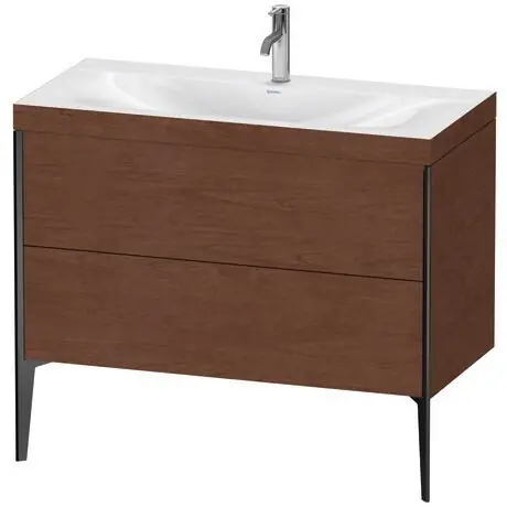 Duravit XViu 39" x 39" x 19" Two Drawer C-Bonded Floorstanding Vanity Kit With One Tap Hole, American Walnut (XV4711OB213C) Price Drop