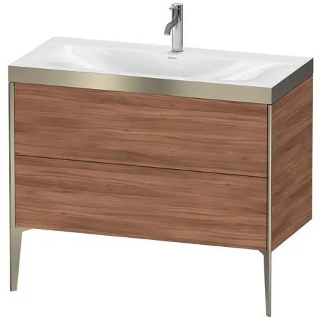 High Quality Duravit XViu 39" x 39" x 19" Two Drawer C-Bonded Floorstanding Vanity Kit With One Tap Hole, Walnut (XV4711OB179P)
