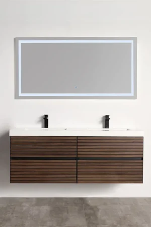 High Quality Blossom Annecy 60" Dark Walnut Strip Double Sink Vanity Base