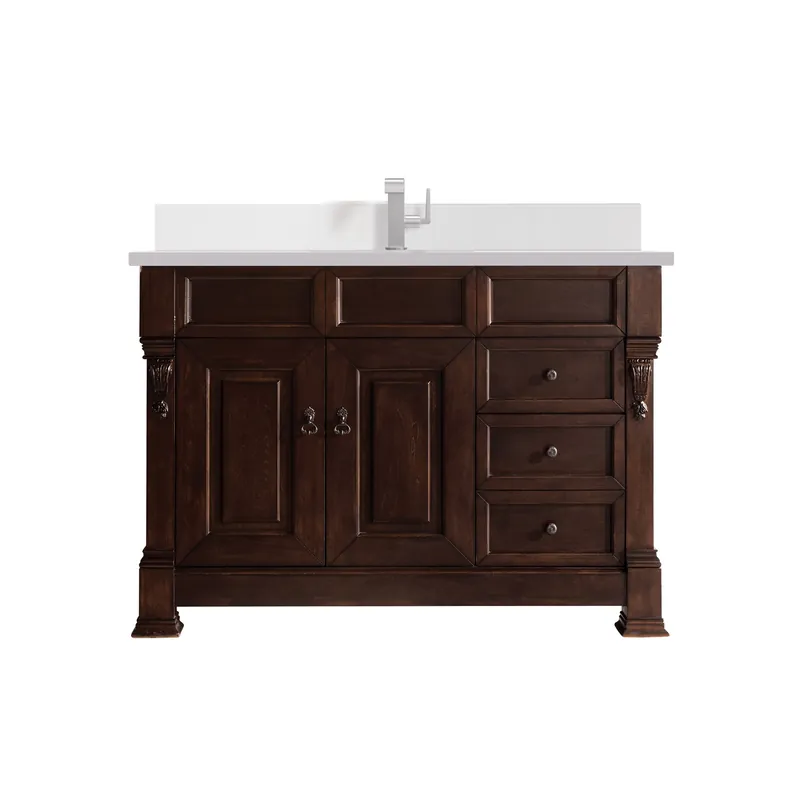 Flash Sale James Martin Vanities Brookfield 48" Burnished Mahogany Single Vanity With Single Hole 3 cm White Zeus Quartz Top & Backsplash
