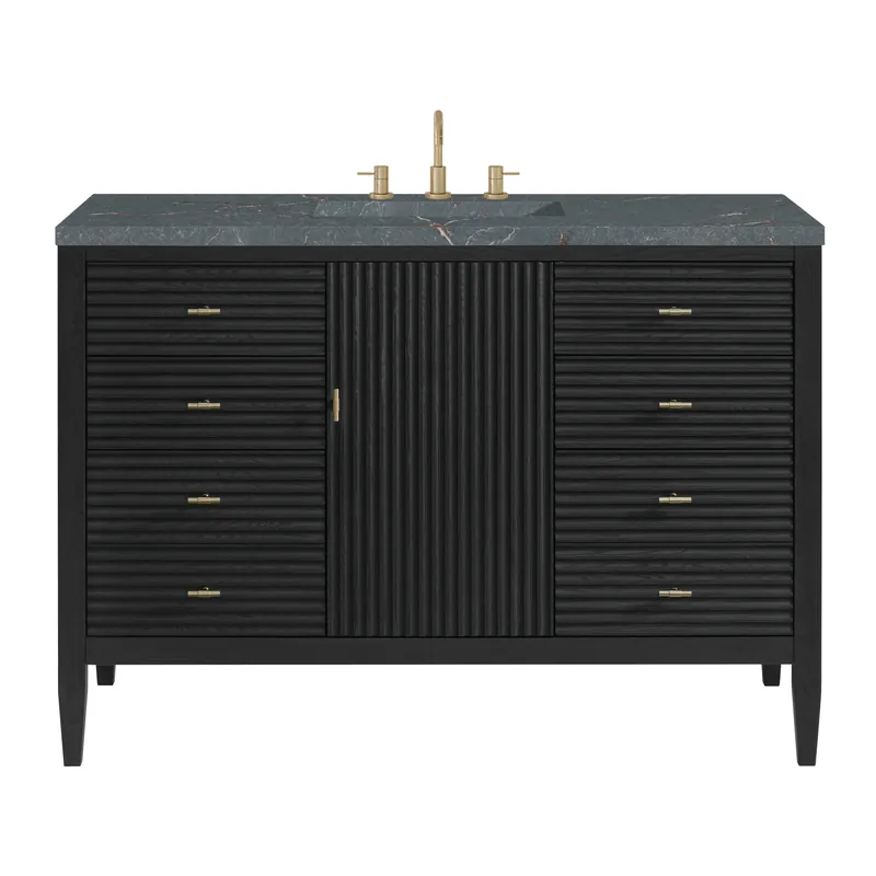 Direct From Factory James Martin Vanities Myrrin 48" Carbon Oak Vanity With 3 cm Parisien Bleu Quartz Top