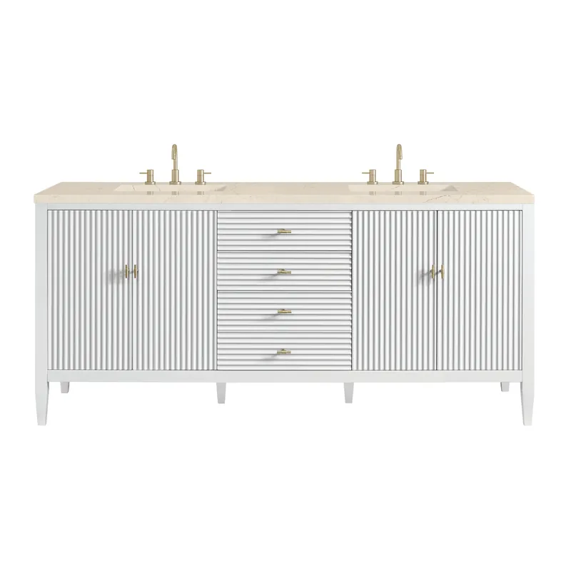 Buy Today James Martin Vanities Myrrin 72" Bright White Double Vanity With 3 cm Eternal Marfil Quartz Top