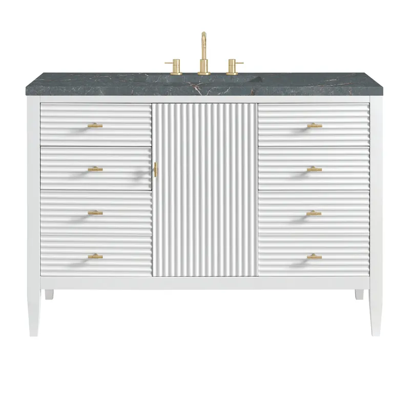 James Martin Vanities Myrrin 48" Bright White Vanity With 3 cm Parisien Bleu Quartz Top Holiday Sale