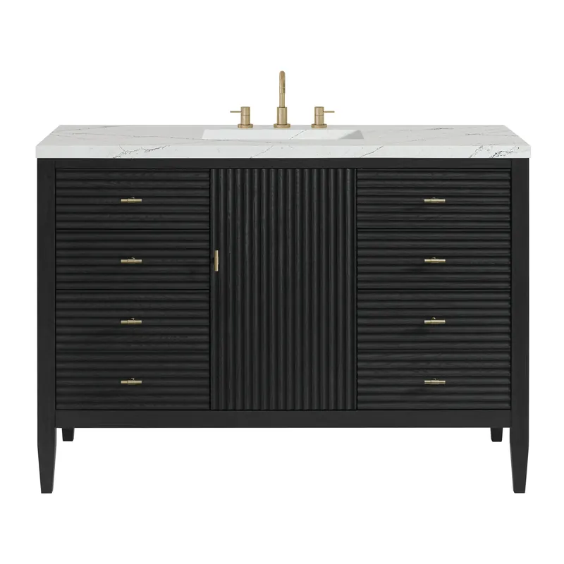 Original James Martin Vanities Myrrin 48" Carbon Oak Vanity With 3 cm Ethereal Noctis Quartz Top