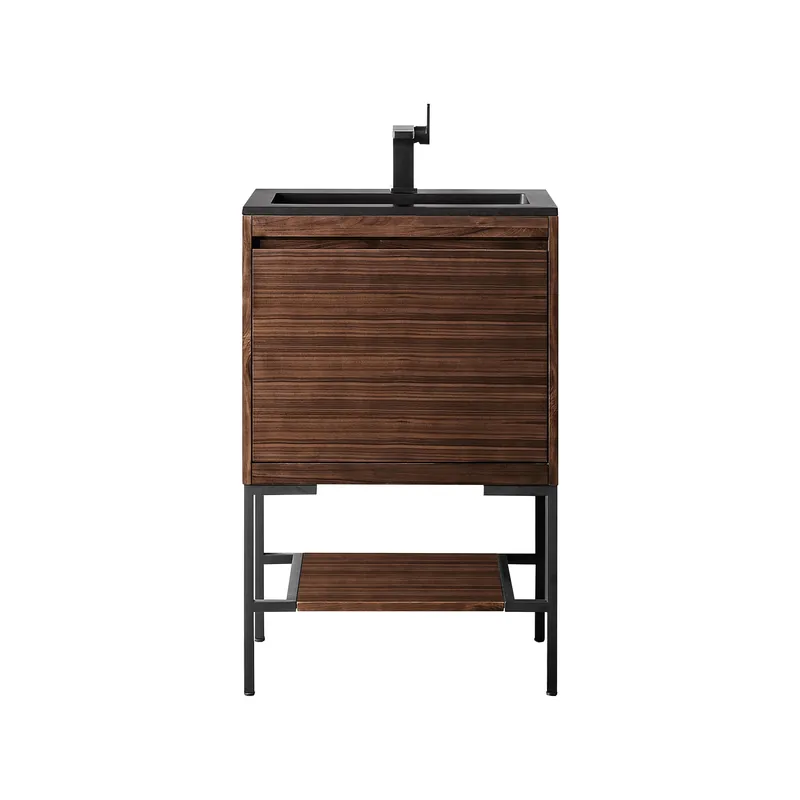 James Martin Vanities Mantova 23.6" Mid-Century Walnut and Matte Black Base Single Vanity With Charcoal Black Composite Stone Top Save Now
