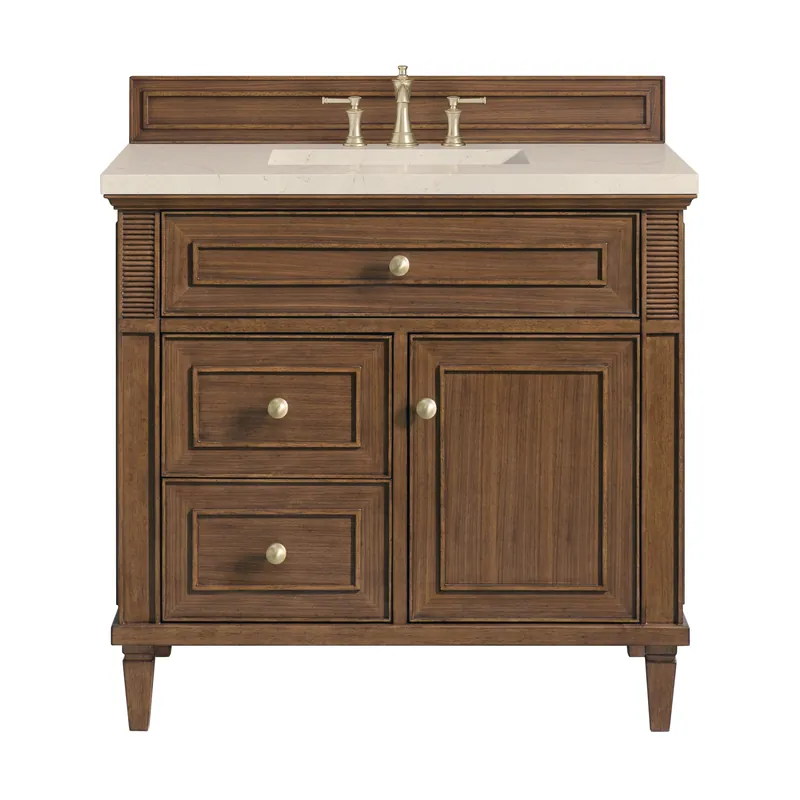 James Martin Vanities Lorelai 36" Mid-Century Walnut Single Vanity With 3 CM Eternal Marfil Quartz Top Special Offer