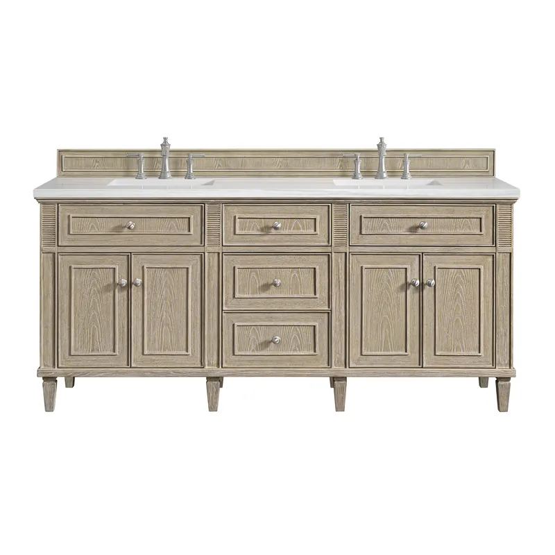 Bargain James Martin Vanities Lorelai 72" Whitewashed Oak Double Vanity With 3 CM Arctic Fall Solid Surface Top