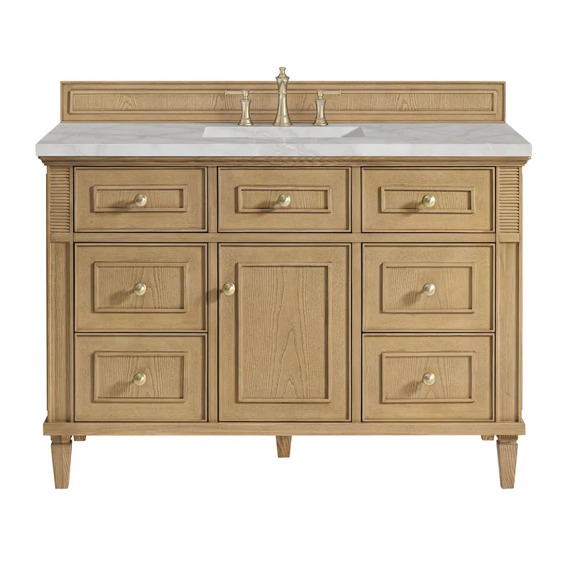 James Martin Vanities Lorelai 48" Light Natural Oak Single Vanity With 3 CM Victorian Silver Quartz Top Genuine