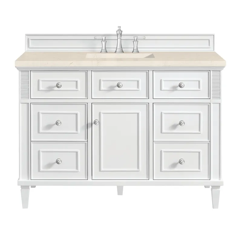 Professional Grade James Martin Vanities Lorelai 48" Bright White Single Vanity With 3 CM Eternal Marfil Quartz Top