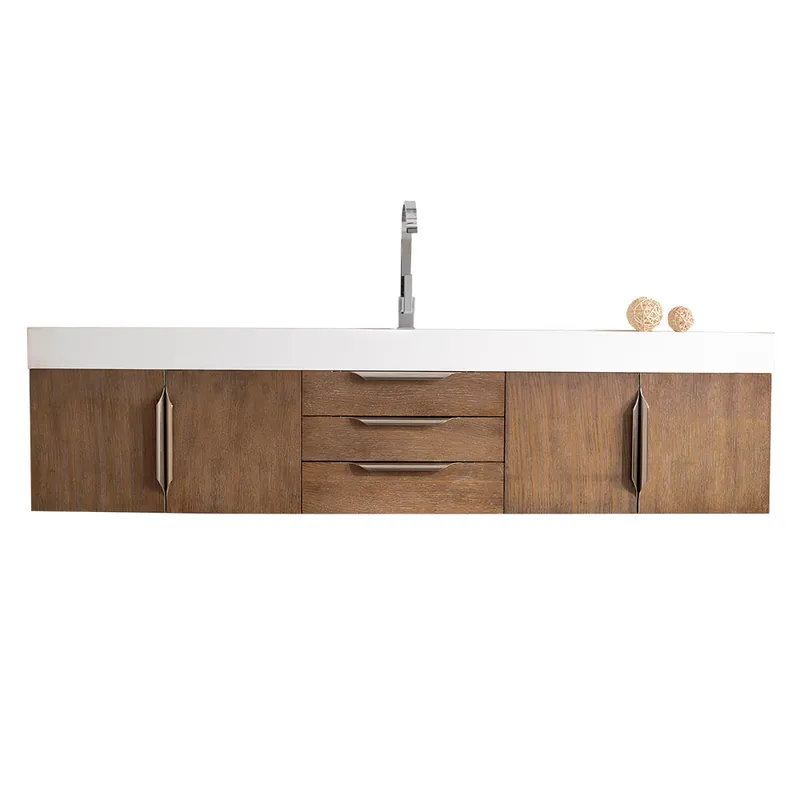 Money Back Guarantee James Martin Vanities Columbia 72" Latte Oak and Brushed Nickel Single Wall Mount Vanity With Glossy White Composite Stone Top