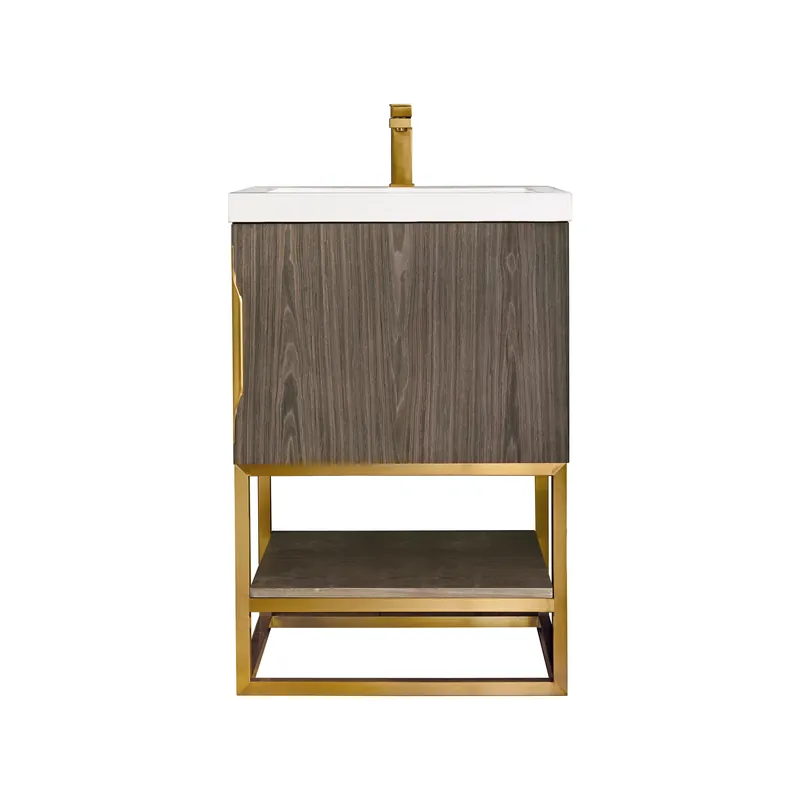 Warranty Included James Martin Vanities Columbia 24" Ash Gray and Radiant Gold Single Vanity With White Glossy Composite Stone Top