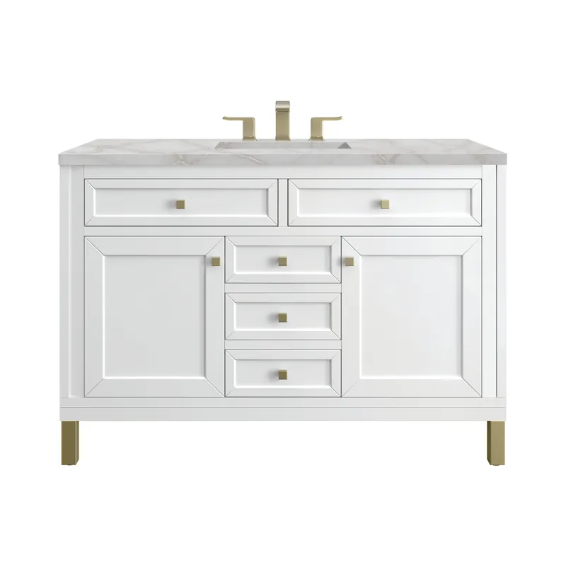James Martin Vanities Chicago 48" Glossy White Single Vanity With 3 cm Victorian Silver Top Super Sale