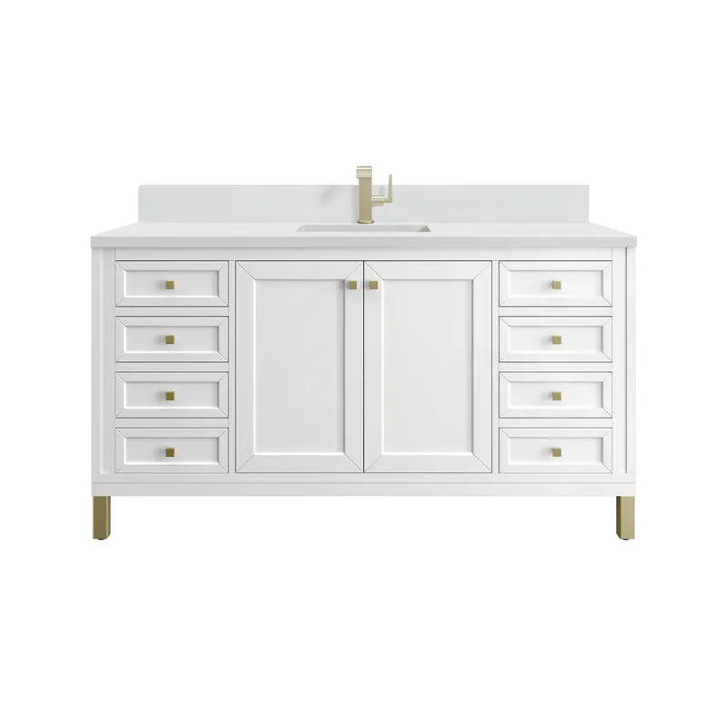 James Martin Vanities Chicago 60" Glossy White Single Vanity With Single Hole 3 cm White Zeus Top & Backsplash Fast Shipping