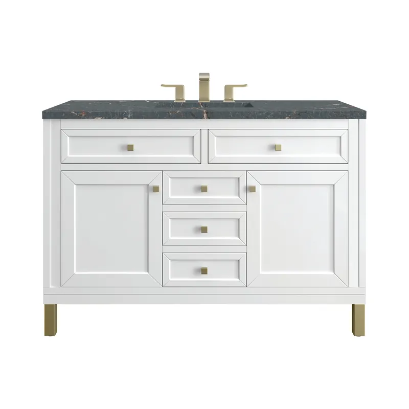 Next Day Delivery James Martin Vanities Chicago 48" Glossy White Single Vanity With 3 cm Parisien Bleu Top