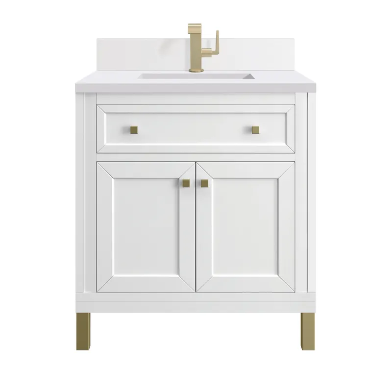 Fan Favorite James Martin Vanities Chicago 30" Glossy White Single Vanity With Single Hole 3 cm White Zeus Top & Backsplash