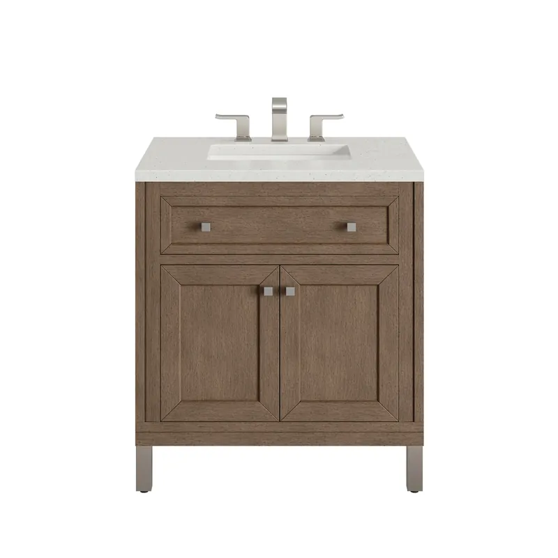 Authentic James Martin Vanities Chicago 30" Whitewashed Walnut Single Vanity With 3 cm Lime Delight Quartz Top