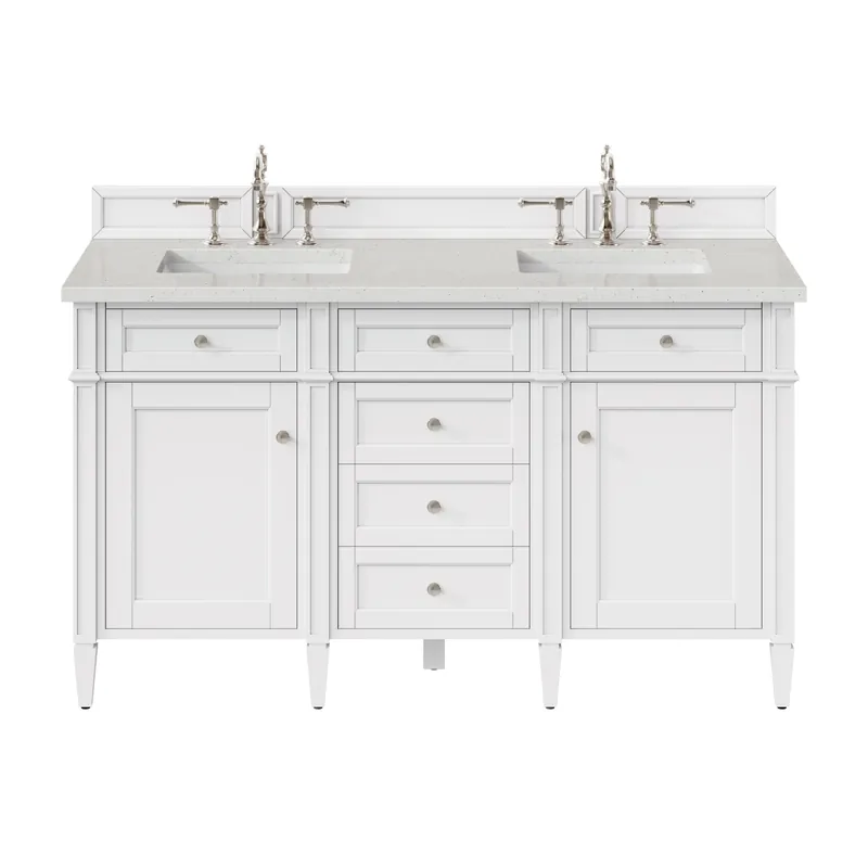 James Martin Vanities Brittany 60" Bright White Double Vanity With 3 cm Lime Delight Quartz Top Warranty Included