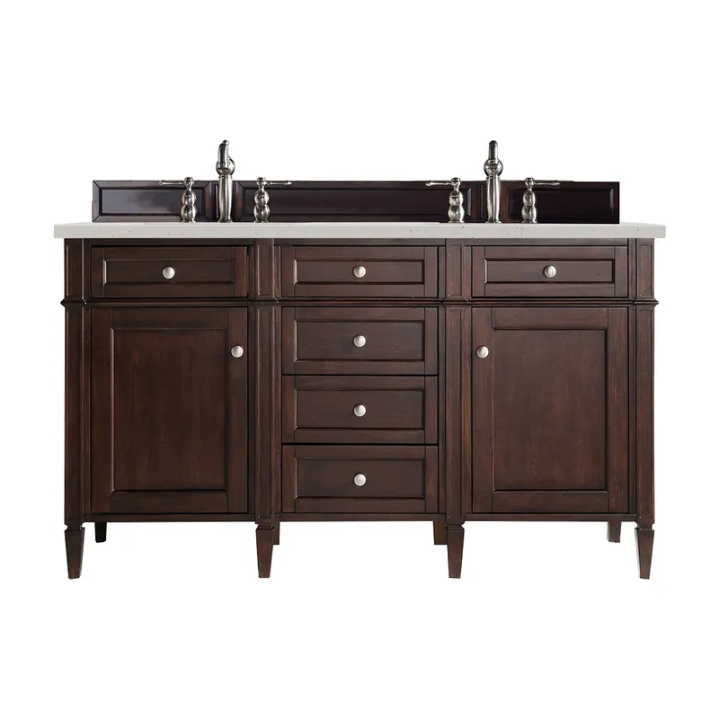 Direct From Factory James Martin Vanities Brittany 60" Burnished Mahogany Double Vanity With 3 cm Lime Delight Quartz Top